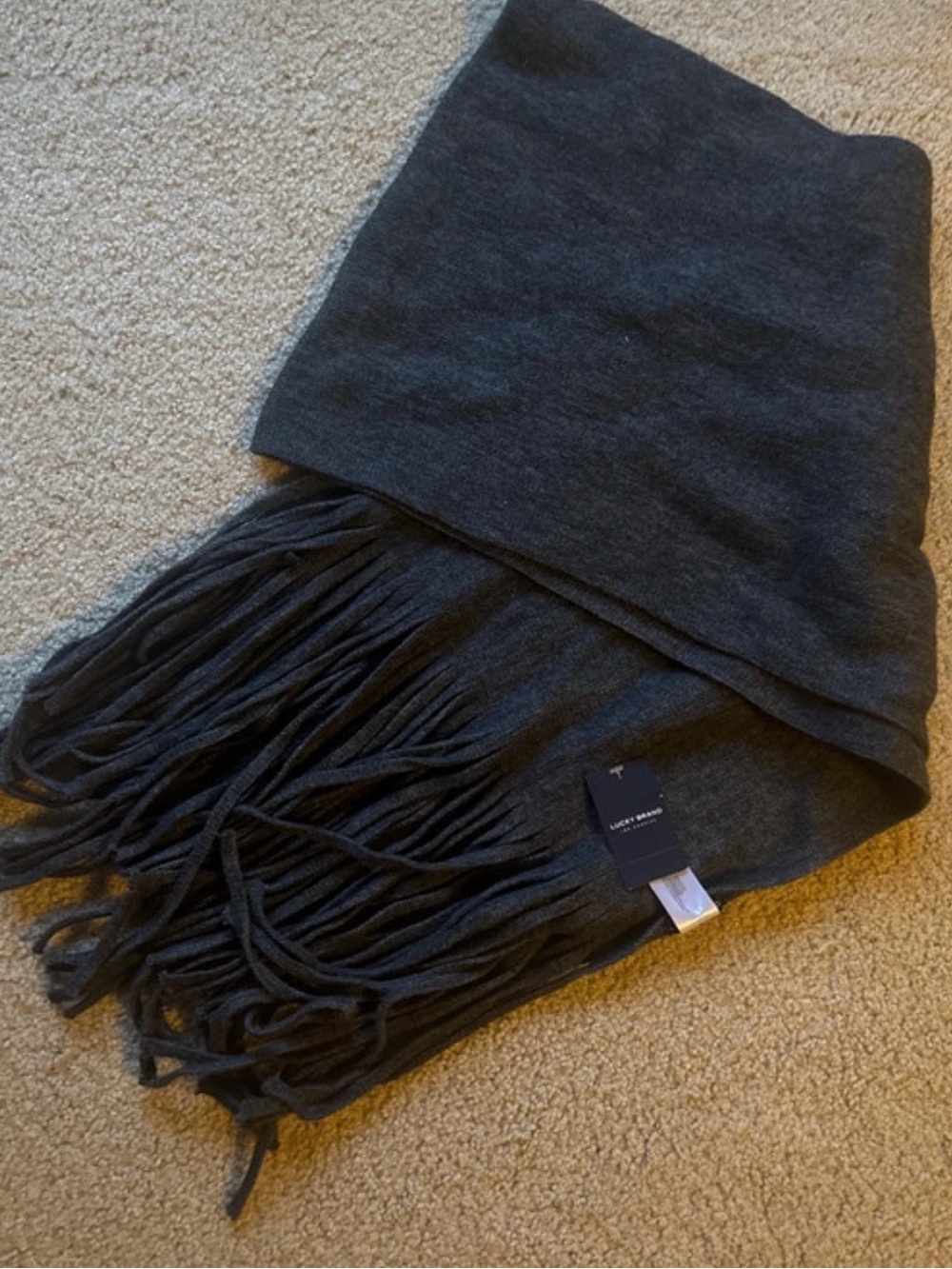 Lucky Brand Dark Charcoal Fringe Wrap Scarf